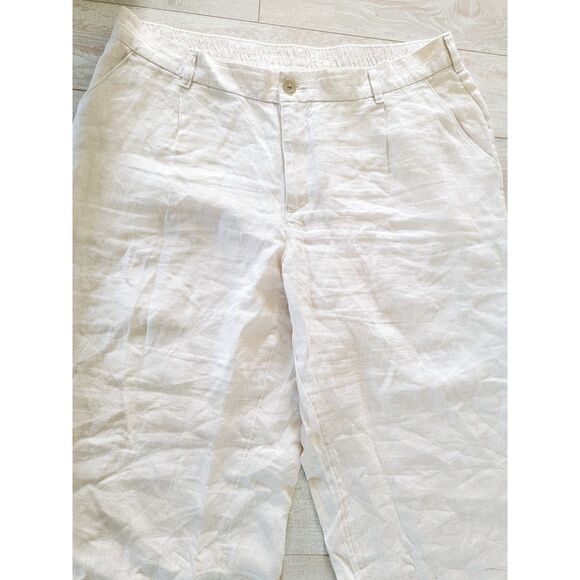 Lands End 18W High Rise Wide Leg 100% Linen Pants Tan Pockets Zip Button - Picture 3 of 8